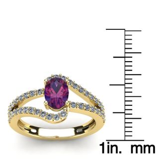 1 Carat Oval Shape Amethyst and Fancy Diamond Ring In 14 Karat Yellow Gold