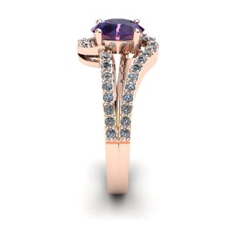 1 Carat Oval Shape Amethyst and Fancy Diamond Ring In 14 Karat Rose Gold