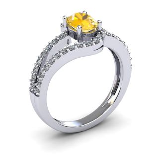 1 Carat Oval Shape Citrine and Fancy Diamond Ring In 14 Karat White Gold
