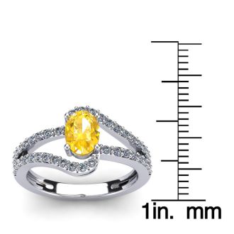1 Carat Oval Shape Citrine and Fancy Diamond Ring In 14 Karat White Gold