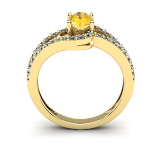1 Carat Oval Shape Citrine and Fancy Diamond Ring In 14 Karat Yellow Gold