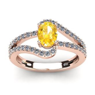 1 Carat Oval Shape Citrine and Fancy Diamond Ring In 14 Karat Rose Gold
