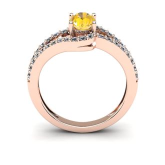 1 Carat Oval Shape Citrine and Fancy Diamond Ring In 14 Karat Rose Gold