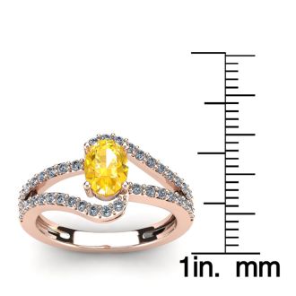 1 Carat Oval Shape Citrine and Fancy Diamond Ring In 14 Karat Rose Gold