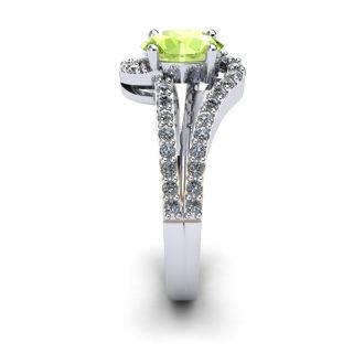 1 1/3 Carat Oval Shape Peridot and Fancy Diamond Ring In 14 Karat White Gold