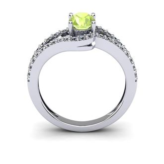 1 1/3 Carat Oval Shape Peridot and Fancy Diamond Ring In 14 Karat White Gold