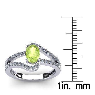 1 1/3 Carat Oval Shape Peridot and Fancy Diamond Ring In 14 Karat White Gold