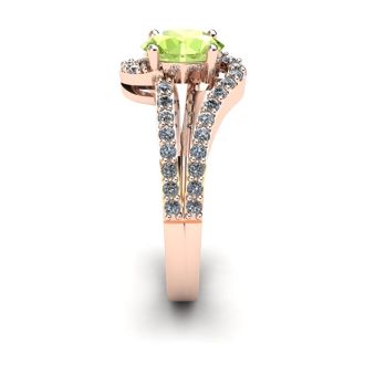 1 1/3 Carat Oval Shape Peridot and Fancy Diamond Ring In 14 Karat Rose Gold