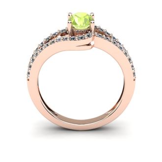 1 1/3 Carat Oval Shape Peridot and Fancy Diamond Ring In 14 Karat Rose Gold