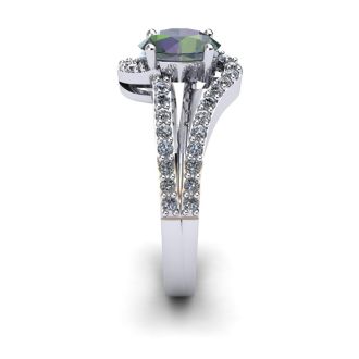 1-1/2 Carat Oval Shape Mystic Topaz Ring With Fancy Diamond Swirls In 14 Karat White Gold