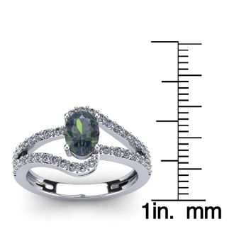 1-1/2 Carat Oval Shape Mystic Topaz Ring With Fancy Diamond Swirls In 14 Karat White Gold