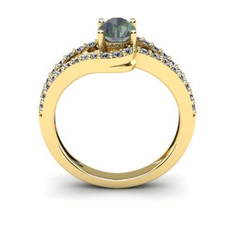 1-1/2 Carat Oval Shape Mystic Topaz Ring With Fancy Diamond Swirls In 14 Karat Yellow Gold