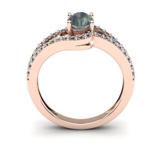 1-1/2 Carat Oval Shape Mystic Topaz Ring With Fancy Diamond Swirls In 14 Karat Rose Gold
