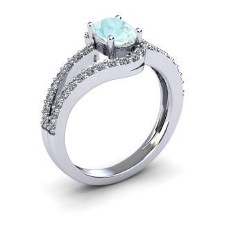 Aquamarine Ring: Aquamarine Jewelry: 1 1/4 Carat Oval Shape Aquamarine and Fancy Diamond Ring In 14 Karat White Gold