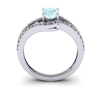 Aquamarine Ring: Aquamarine Jewelry: 1 1/4 Carat Oval Shape Aquamarine and Fancy Diamond Ring In 14 Karat White Gold