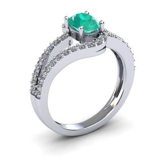 1 1/4 Carat Oval Shape Emerald and Fancy Diamond Ring In 14 Karat White Gold