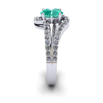 1 1/4 Carat Oval Shape Emerald and Fancy Diamond Ring In 14 Karat White Gold