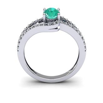 1 1/4 Carat Oval Shape Emerald and Fancy Diamond Ring In 14 Karat White Gold