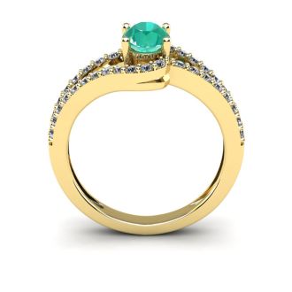 1 1/4 Carat Oval Shape Emerald and Fancy Diamond Ring In 14 Karat Yellow Gold