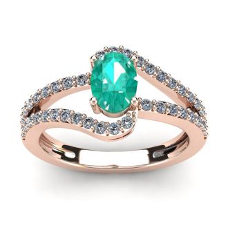 1 1/4 Carat Oval Shape Emerald and Fancy Diamond Ring In 14 Karat Rose Gold