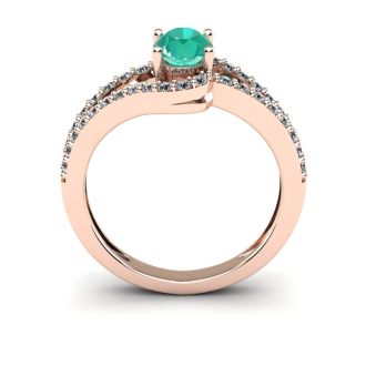 1 1/4 Carat Oval Shape Emerald and Fancy Diamond Ring In 14 Karat Rose Gold
