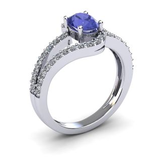 1 1/3 Carat Oval Shape Tanzanite and Fancy Diamond Ring In 14 Karat White Gold