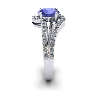 1 1/3 Carat Oval Shape Tanzanite and Fancy Diamond Ring In 14 Karat White Gold