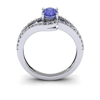 1 1/3 Carat Oval Shape Tanzanite and Fancy Diamond Ring In 14 Karat White Gold