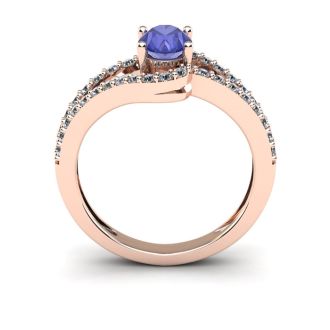 1 1/3 Carat Oval Shape Tanzanite and Fancy Diamond Ring In 14 Karat Rose Gold
