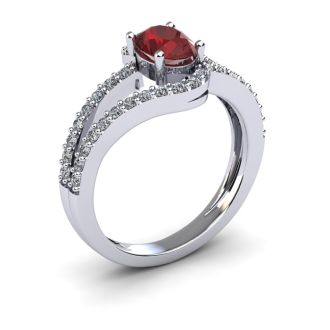 Garnet Ring: Garnet Jewelry: 1 1/2 Carat Oval Shape Garnet and Fancy Diamond Ring In 14 Karat White Gold