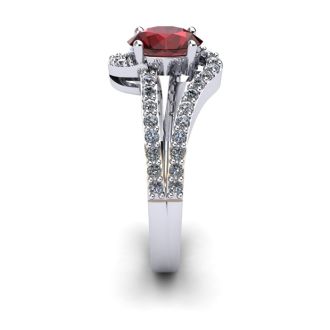 Garnet Ring: Garnet Jewelry: 1 1/2 Carat Oval Shape Garnet and Fancy Diamond Ring In 14 Karat White Gold