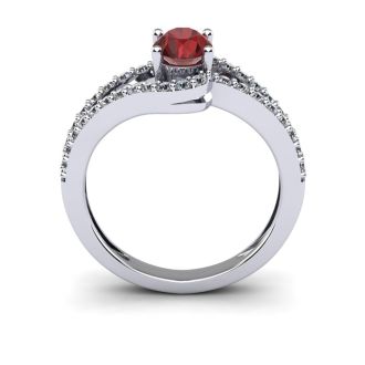 Garnet Ring: Garnet Jewelry: 1 1/2 Carat Oval Shape Garnet and Fancy Diamond Ring In 14 Karat White Gold