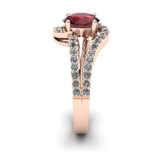 Garnet Ring: Garnet Jewelry: 1 1/2 Carat Oval Shape Garnet and Fancy Diamond Ring In 14 Karat Rose Gold