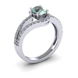 1 Carat Oval Shape Green Amethyst and Fancy Diamond Ring In 14 Karat White Gold