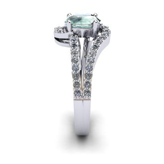 1 Carat Oval Shape Green Amethyst and Fancy Diamond Ring In 14 Karat White Gold