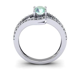 1 Carat Oval Shape Green Amethyst and Fancy Diamond Ring In 14 Karat White Gold