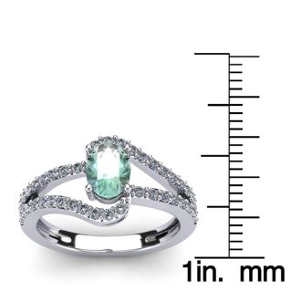 1 Carat Oval Shape Green Amethyst and Fancy Diamond Ring In 14 Karat White Gold