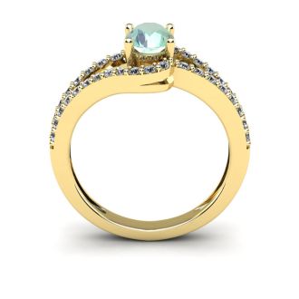 1 Carat Oval Shape Green Amethyst and Fancy Diamond Ring In 14 Karat Yellow Gold