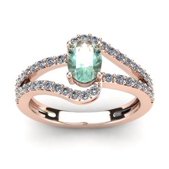 1 Carat Oval Shape Green Amethyst and Fancy Diamond Ring In 14 Karat Rose Gold