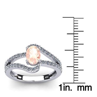 1-1/4 Carat Oval Shape Morganite and Fancy Diamond Ring In 14 Karat White Gold