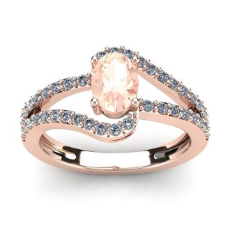 1 1/4 Carat Oval Shape Morganite and Fancy Diamond Ring In 14 Karat Rose Gold