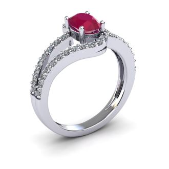 1 1/3 Carat Oval Shape Ruby and Fancy Diamond Ring In 14 Karat White Gold