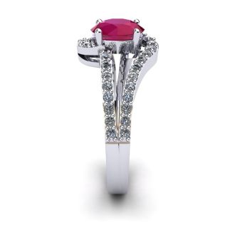 1 1/3 Carat Oval Shape Ruby and Fancy Diamond Ring In 14 Karat White Gold