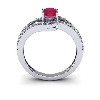 1 1/3 Carat Oval Shape Ruby and Fancy Diamond Ring In 14 Karat White Gold