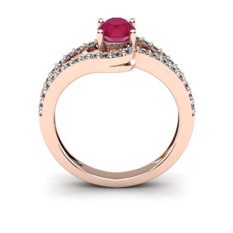 1 1/3 Carat Oval Shape Ruby and Fancy Diamond Ring In 14 Karat Rose Gold
