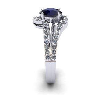 1 1/2 Carat Oval Shape Sapphire and Fancy Diamond Ring In 14 Karat White Gold