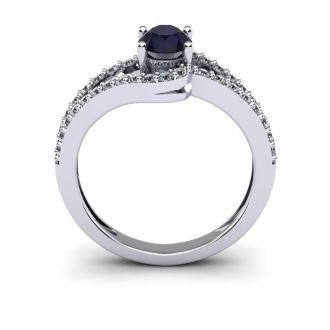 1 1/2 Carat Oval Shape Sapphire and Fancy Diamond Ring In 14 Karat White Gold