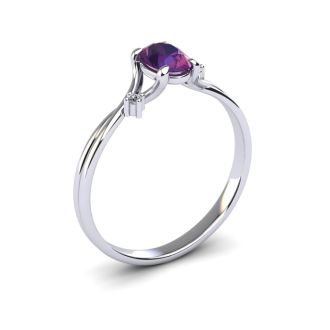 1/2 Carat Oval Shape Amethyst and Two Diamond Accent Ring In 14 Karat White Gold