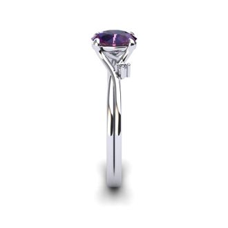 1/2 Carat Oval Shape Amethyst and Two Diamond Accent Ring In 14 Karat White Gold