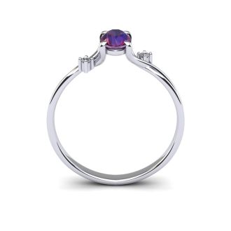 1/2 Carat Oval Shape Amethyst and Two Diamond Accent Ring In 14 Karat White Gold